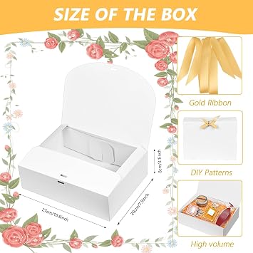 WLUSEAXI 12Pack Elegant White Gift Boxes with Lids, 12x9.8x3.1 Inch, Ribbon, Wedding, Birthday, Party, Christmas, Bridesmaid Proposal Box