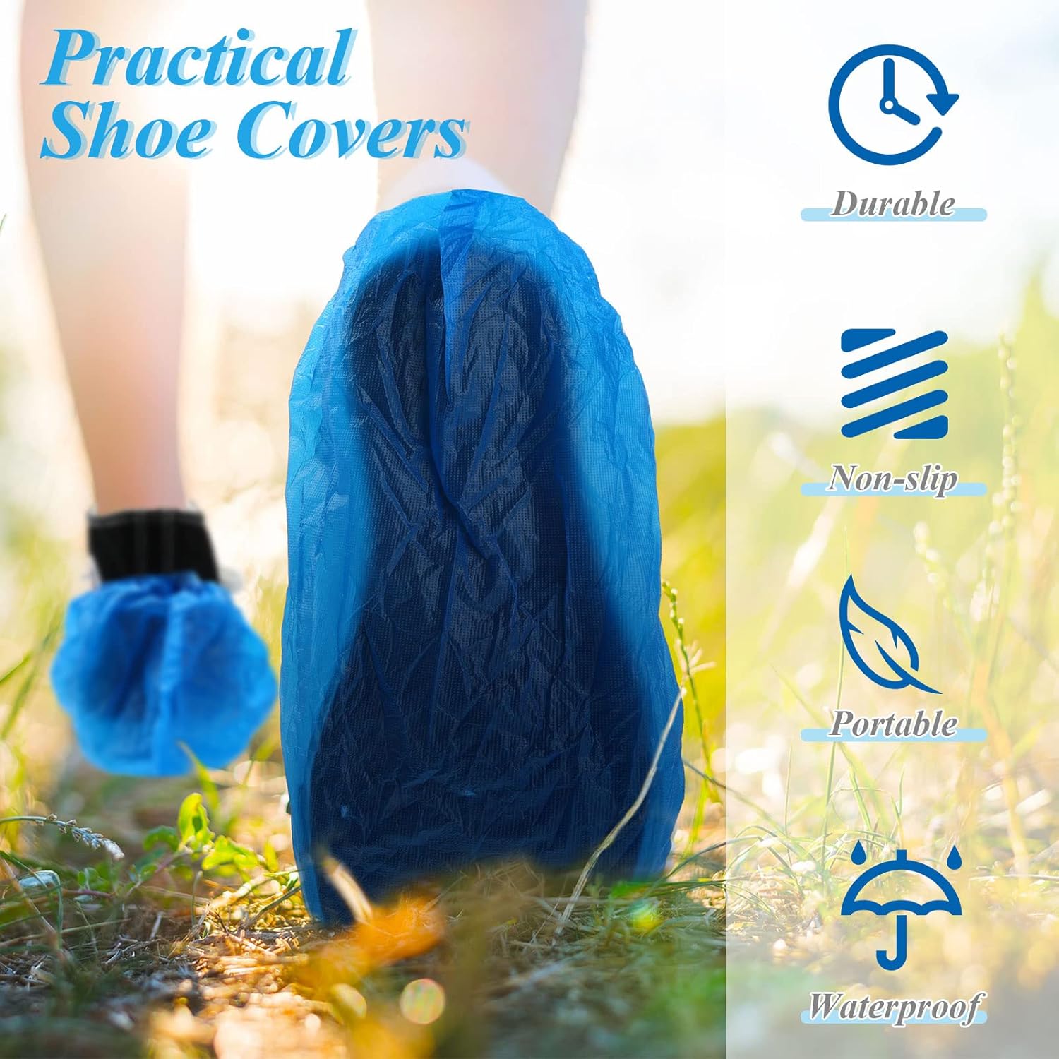 Vabean 1000 Pcs Disposable Shoe Covers Boot Cover Waterproof Nonslip Shoe Protector Covers for Indoor Carpet Floor Workplace Protection, One Size Fit Most (Blue) - Image 3