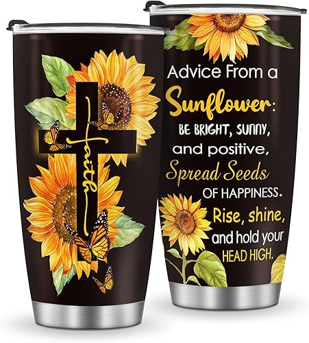 Jekeno Vaso de girasol para mujer, regalo de cumpleaños para mamá, amiga, niñas, termo de 20 onzas, taza de café aislada para Navidad, Día de la
