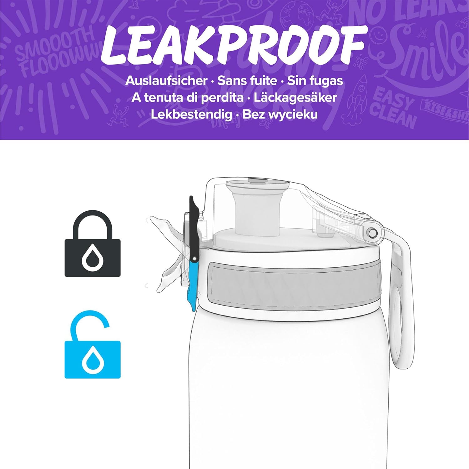 Ion8 Leak-Proof Kids Water Bottle, 350ml/12oz, Unicorn - BPA-Free Odor Resistant Recyclon Polymer with One-Touch Flip Lid, Carry Loop, No Straw - Dishwasher Safe, Cupholder/Backpack Friendly - Image 3