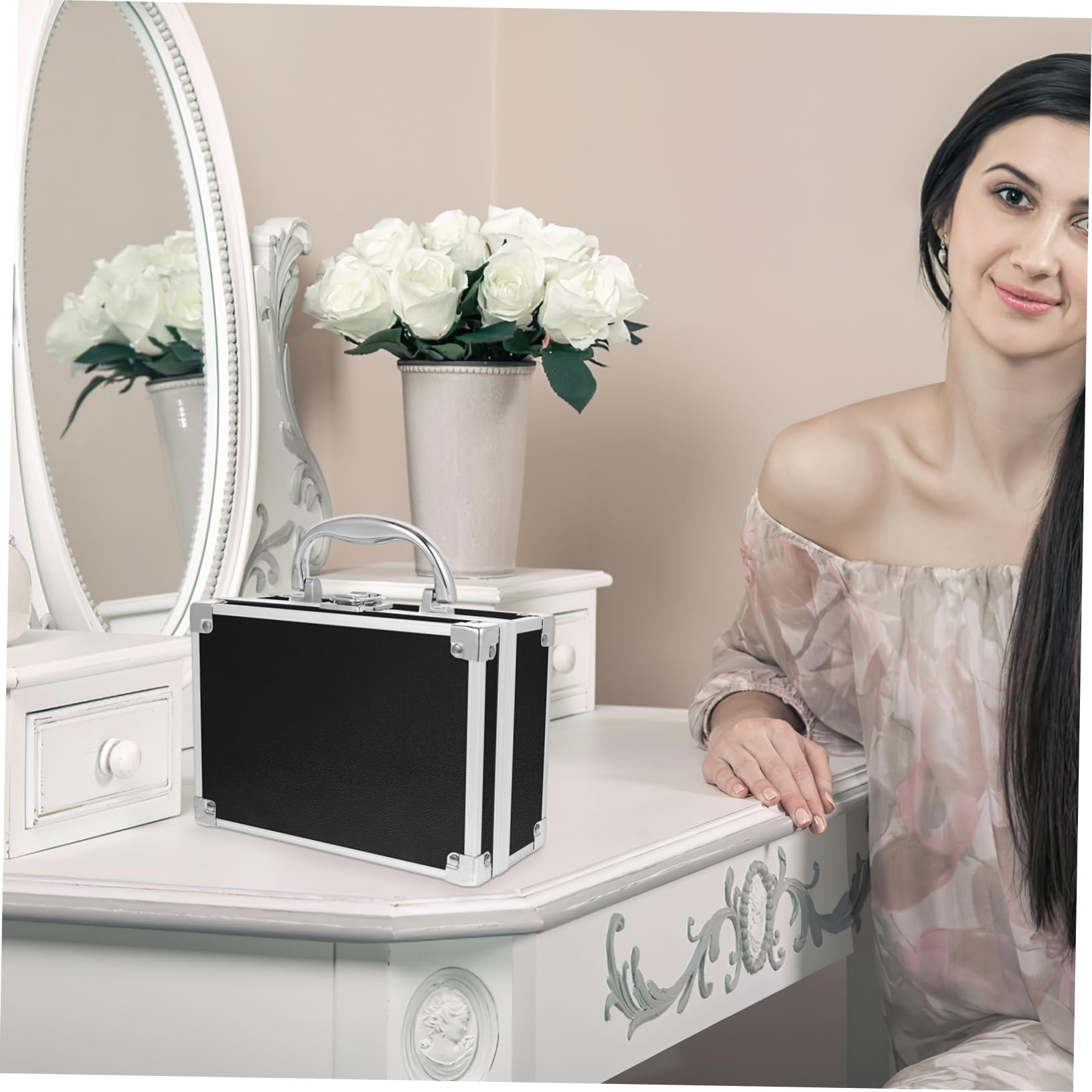 PLAFOPE Valigetta Portatile Per Cosmetici Alluminio Leggera e Resistente Organizer Makeup Multifunzionale Per Viaggi Per Strumenti Di Bellezza e Forniture Per Unghie