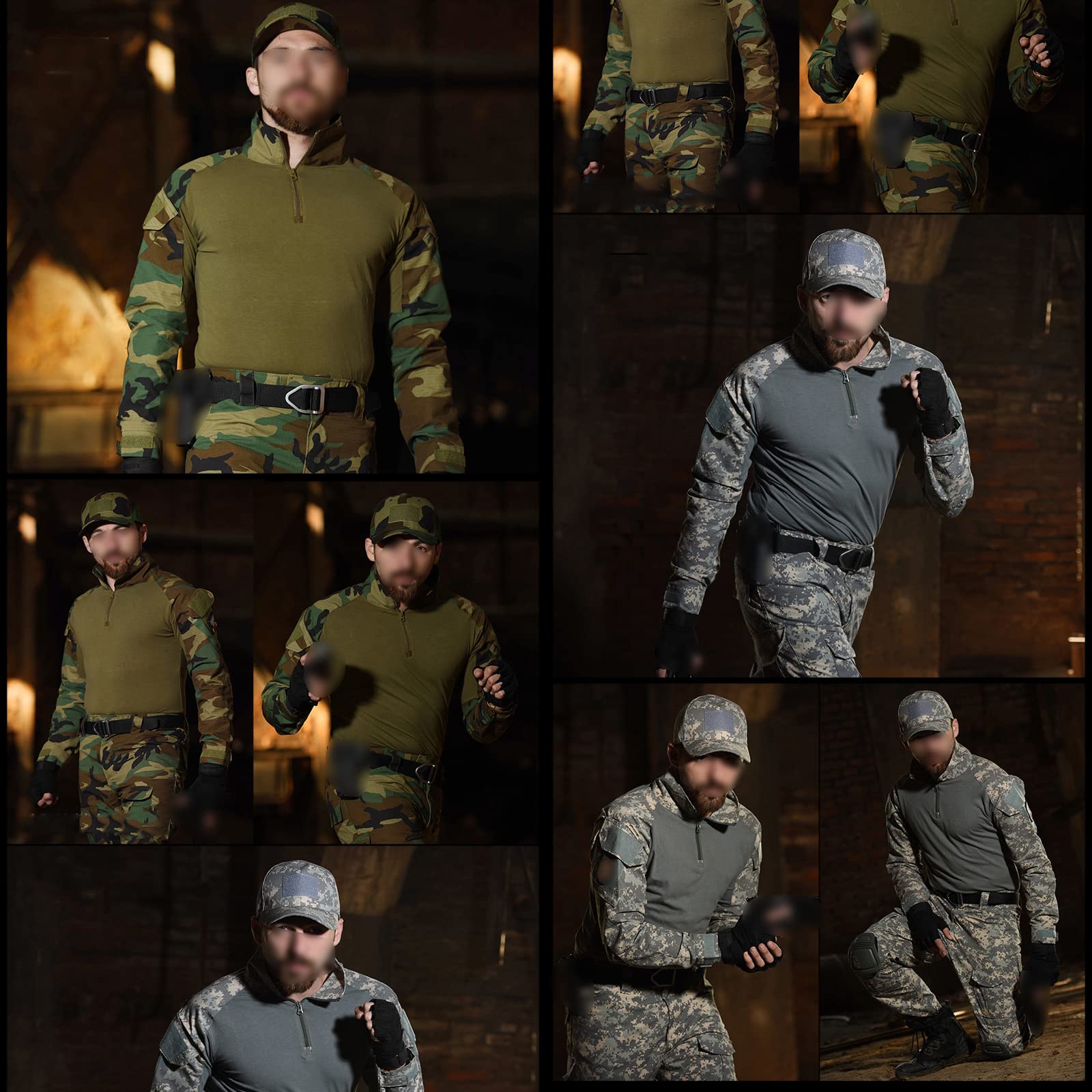 Chemise Tactique CP Grande Taille,Uniforme entraînement Manches Longues Camo,Pantalon Fan Militaire,vêtements Paintball Airsoft,Tenue Chasse au Jeu Combat(sans Ceinture),Style1,8XL