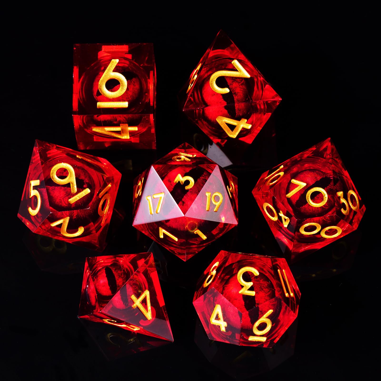ORUZA 7 PCS Dragon Eye DND Dice Liquid Core D&D Dice Resin Sharp Edge Polyhedral D&D Dice Set for Dungeons and Dragons Role Playing Die D20 D12 D10 D8 D6 D4 D% - Image 4