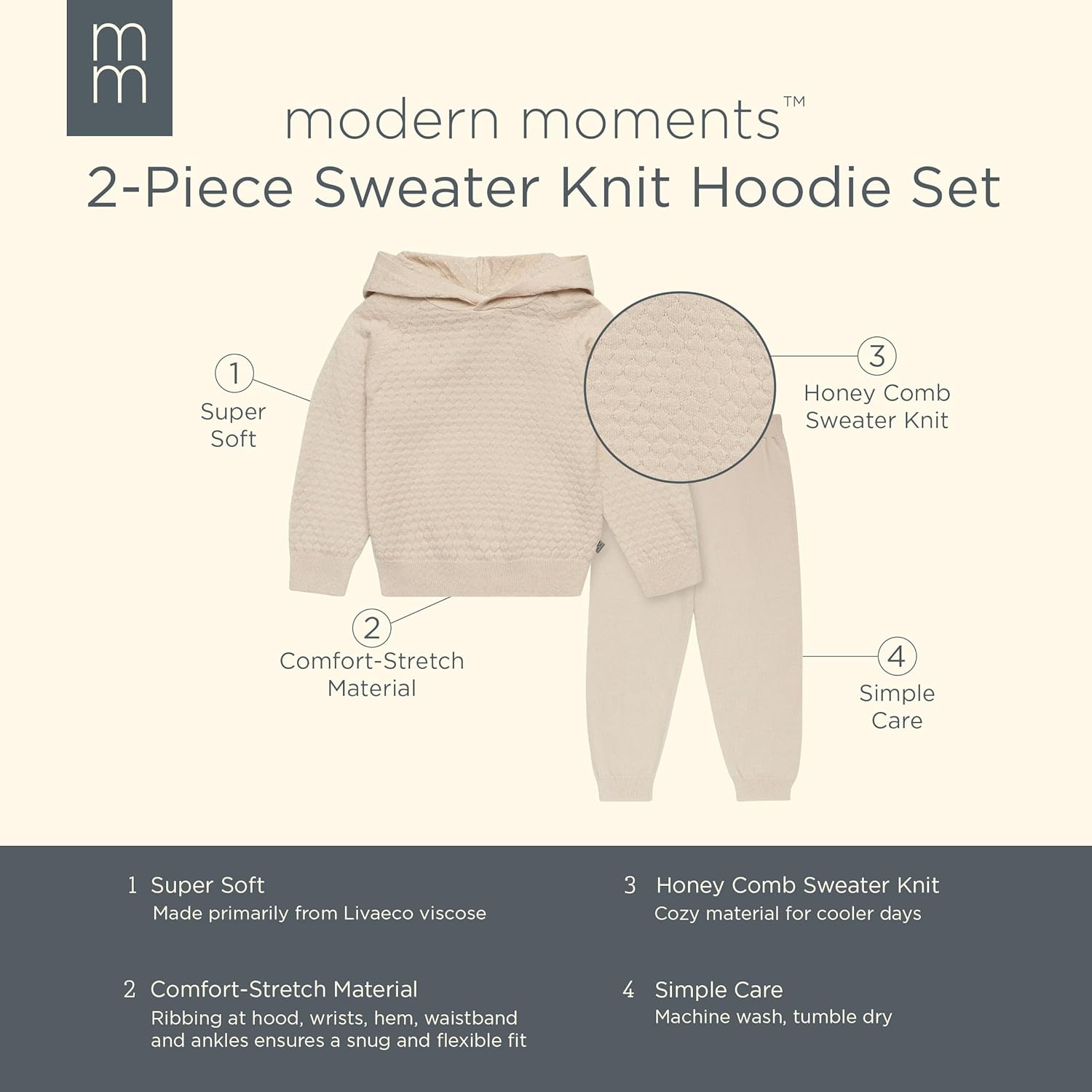 Modern Moments by Gerber Girls' Baby and Toddler Honey Comb Sweater Knit Top and Pant Set - Image 6