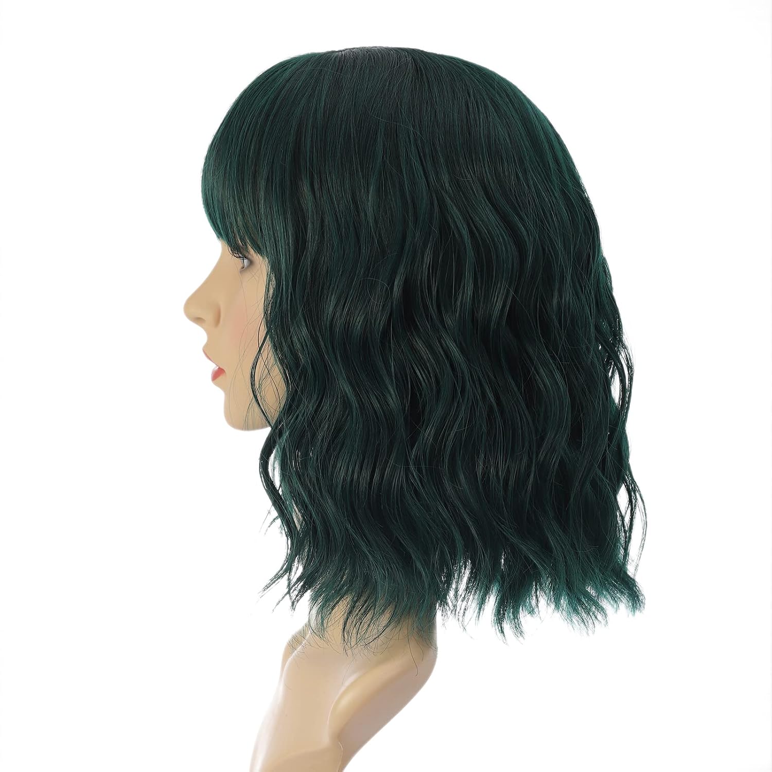 THEMIS HAIR Short Wigs With Bangs Colored Green Wavy Bob Wig Synthetic Curly Cosplay Wigs For Women(12inch, Green)