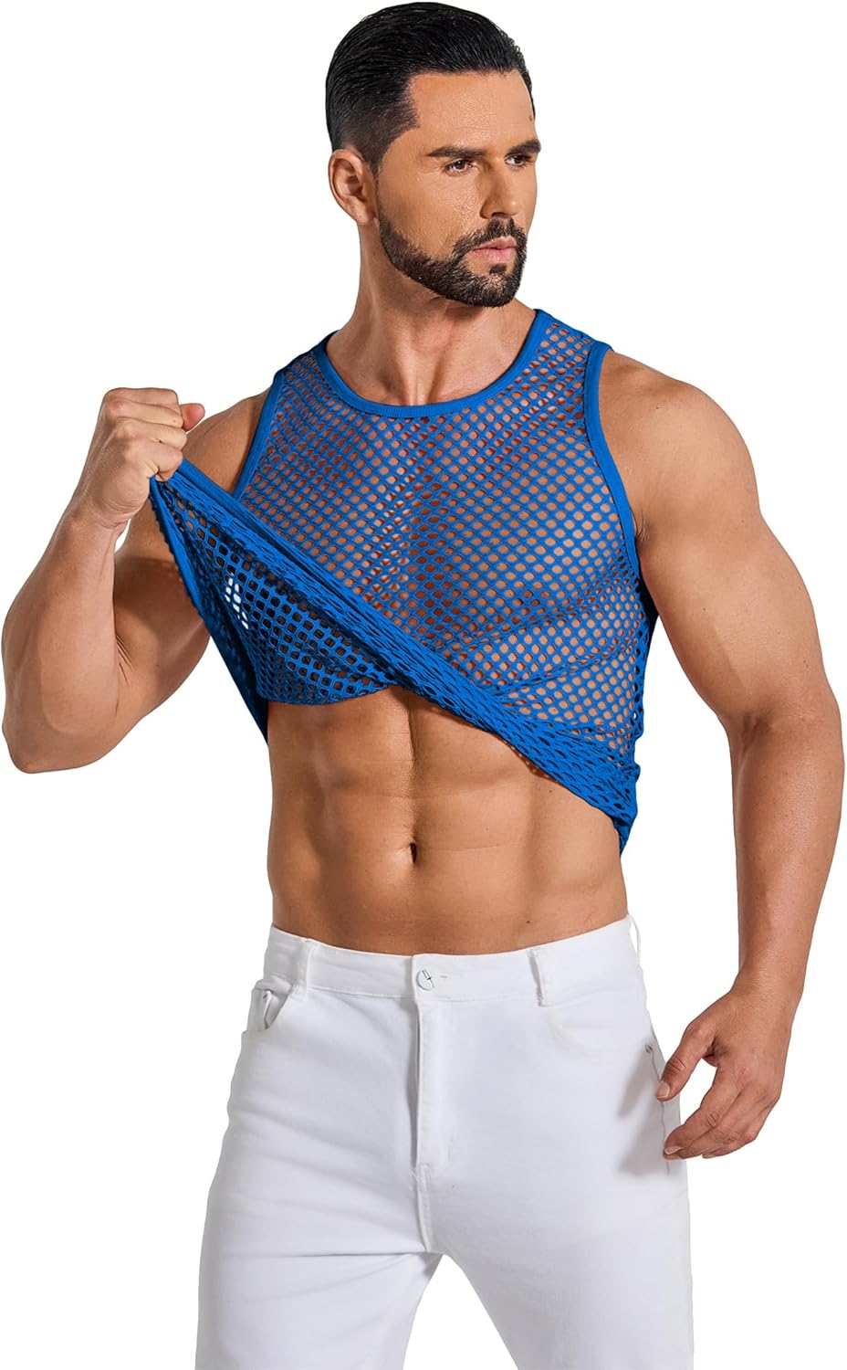 COOFANDY Men Casual Tank Tops Mesh Shirt See Through Sleeveless Shirts Muscle Fishnet Fitted Tee Clubwear Summer - Image 6