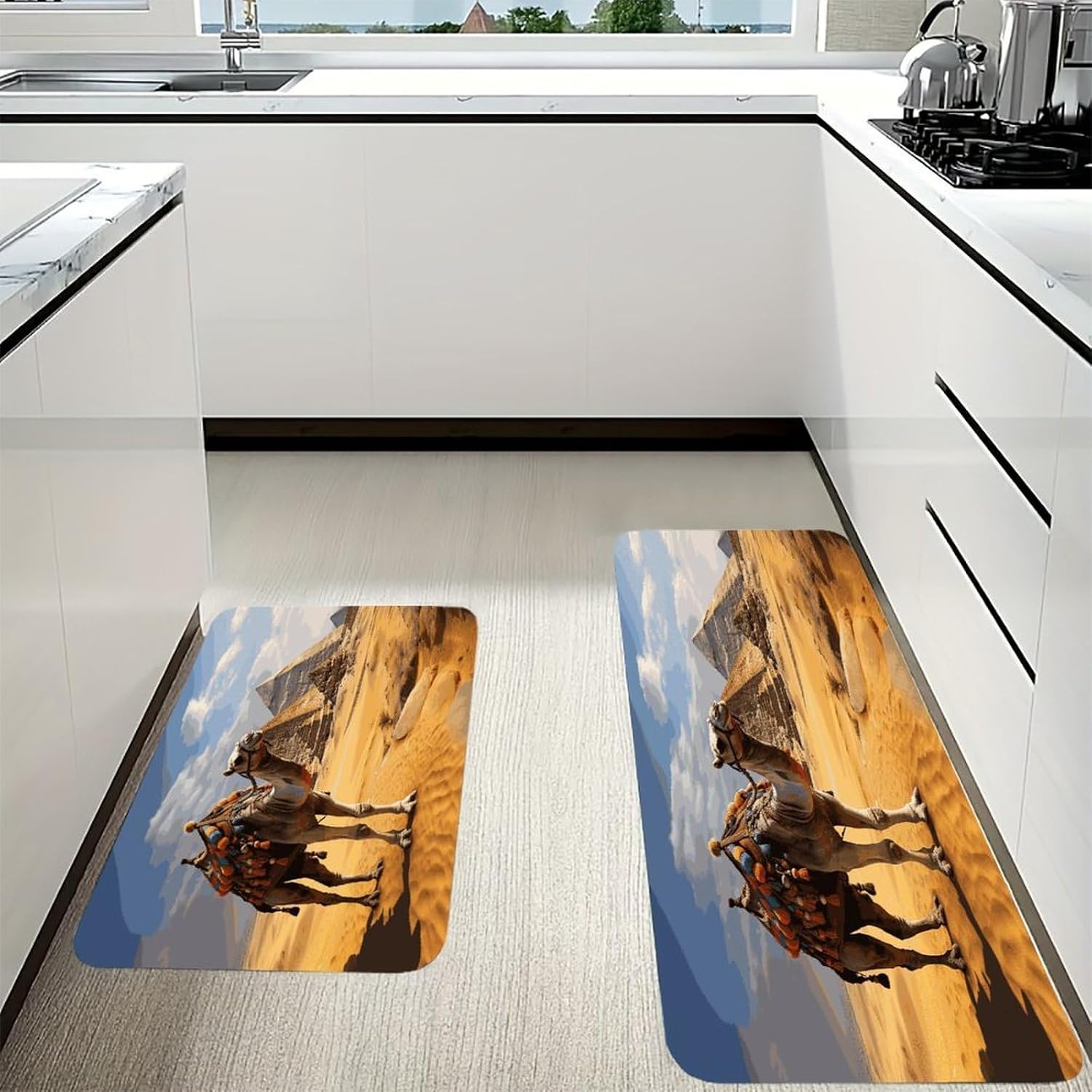 Pyramid Camel Kitchen Mat Kitchen Rug Set | Kitchen Rugs Flannel Velvety Washable breathable Water Absorbent Soft ，kitchen utensils for Kitchen, Floor,Laundry