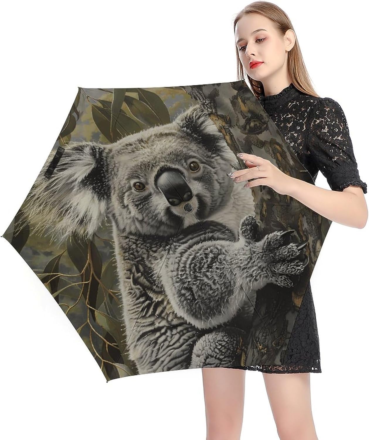 Koala Bear Printed Exterior 5 Fold Umbrella,Windproof Travel Umbrella for Sun Protection, Small Portable,Compact Umbrellas for Travel, Purse Or Backpack