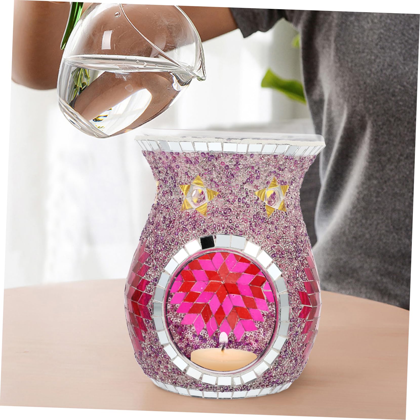 TOPBATHY 1 Pc Quemador De Aromaterapia De Vidrio Quemador De Aceite De Mosaico Quemador De Aceite De Aromaterapia Quemador De Fragancia Aceite Aromático Aceite Esencial Nacionalidad Púrpura