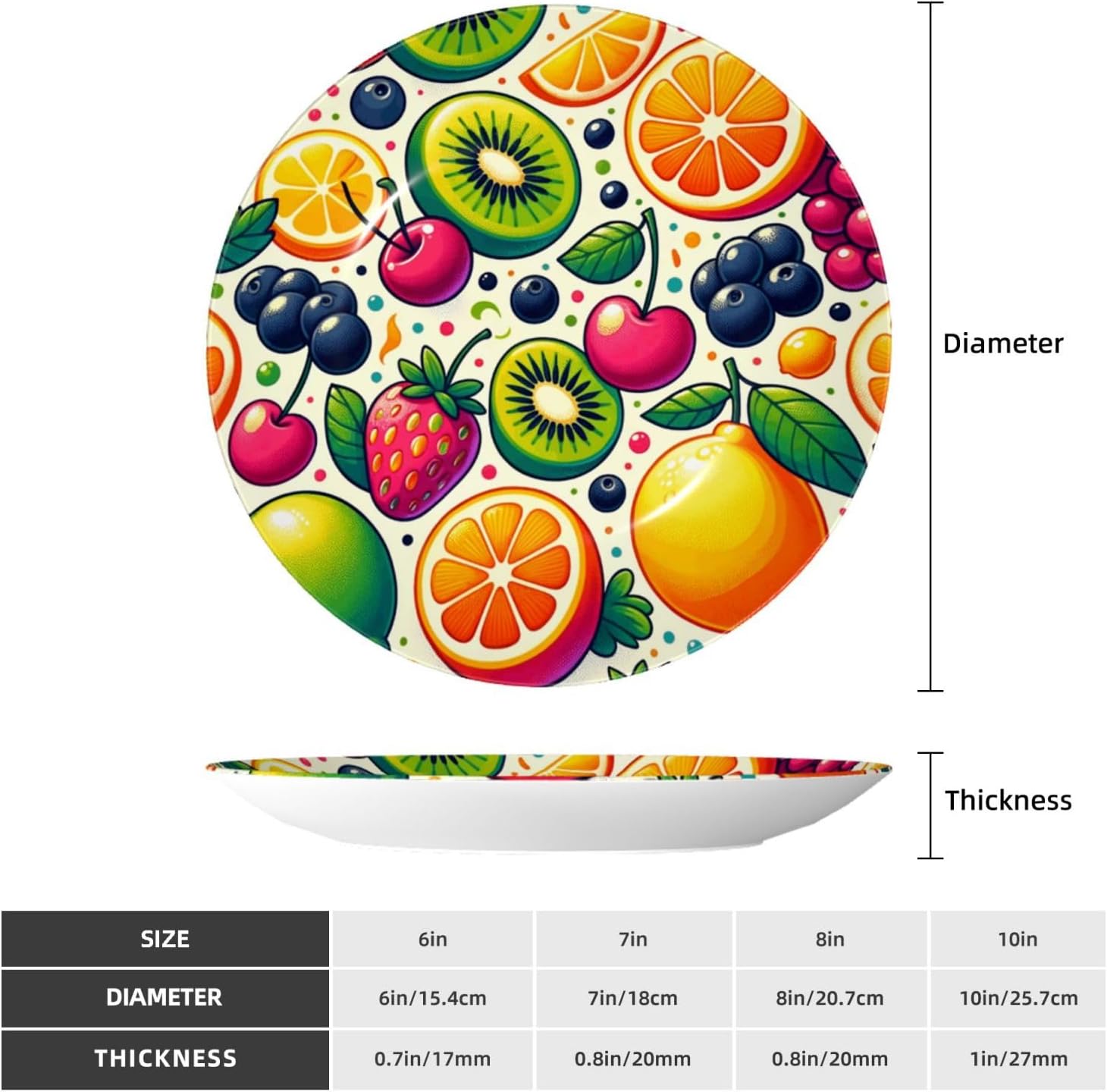 Oranges-Lemons-Cherries 10 Inch Decorative Plate With Stand, Elegant Display Wall Plate For Home Decor