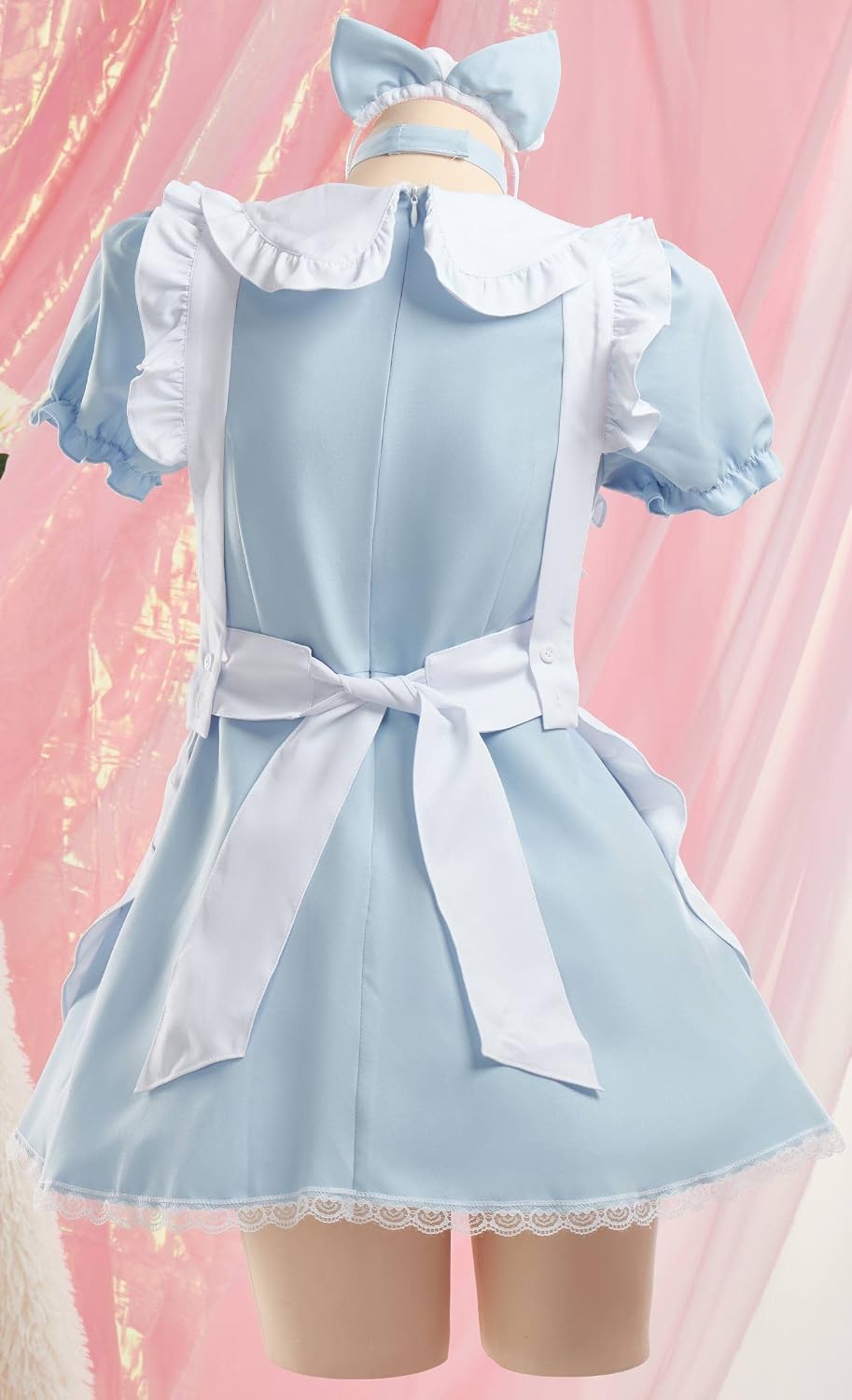 MEOWCOS Women's Maid Dress French Apron Maid Dress Kawaii Kitty Dress with Paw Embroidery Anime Cosplay Costume