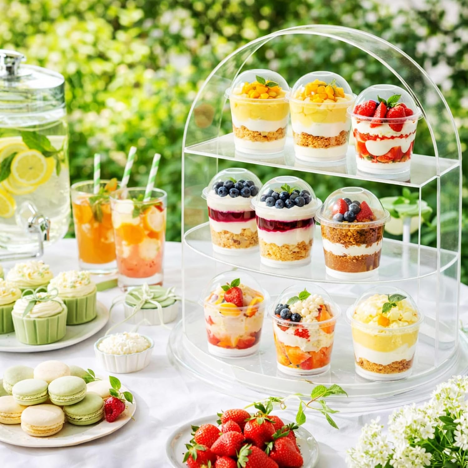 Zhehao 150 Pcs 6.8oz Parfait Dessert Cup with Spoon Toothpick, Dome Lids