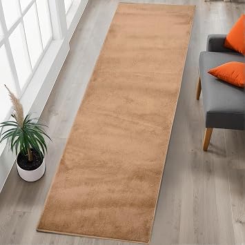 Custom Size Runner Rug Solid Color Design Extra Long Runner Rugs for Hallways 36 Inch Wide x Pick Your Size by Feet Slip Skid Resistant Rubber Back Rug Runners Camel Beige, 6 ft x 36 in