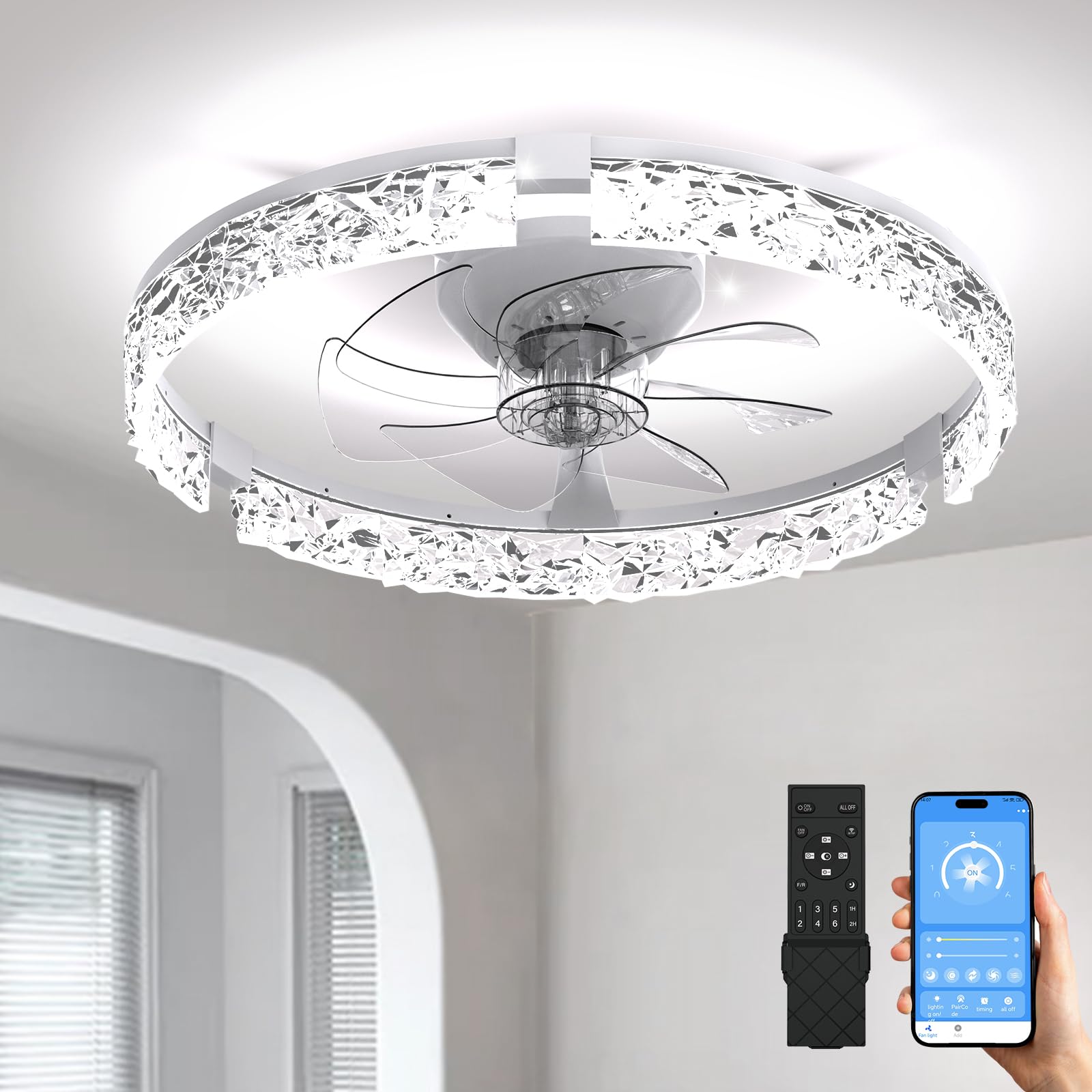 Aphyni 50cm Deckenventilatoren mit Beleuchtung，3 Farbtemperatur und 6 Geschwindigkeiten Deckenventilator mit Lampe,Modern Ventilator Deckenleuchte für Schlafzimmer Wohnzimmer Küche