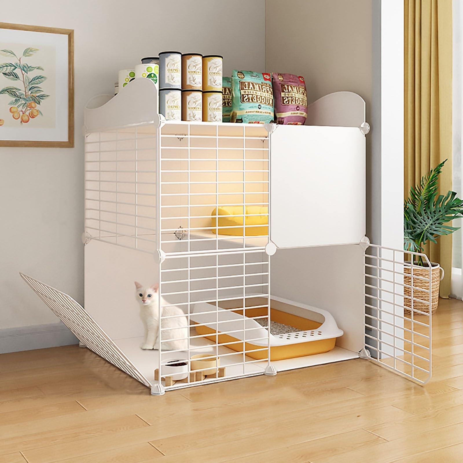 Cage pour chat à 2 niveaux en métal modulable pour intérieur