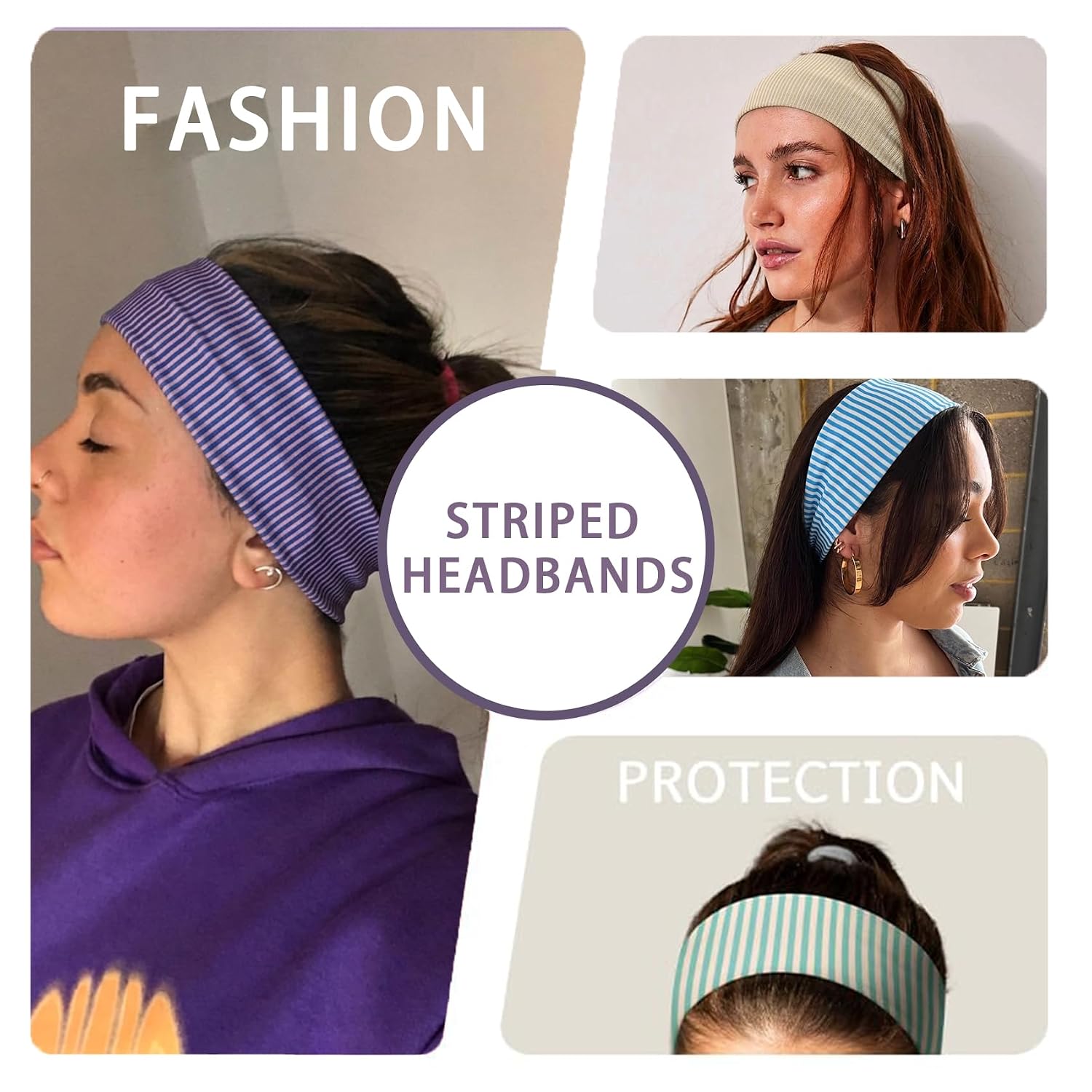 Striped Headbands for Women Wide Non Slip Sports Hair Bands Yoga 4 Pack image 4