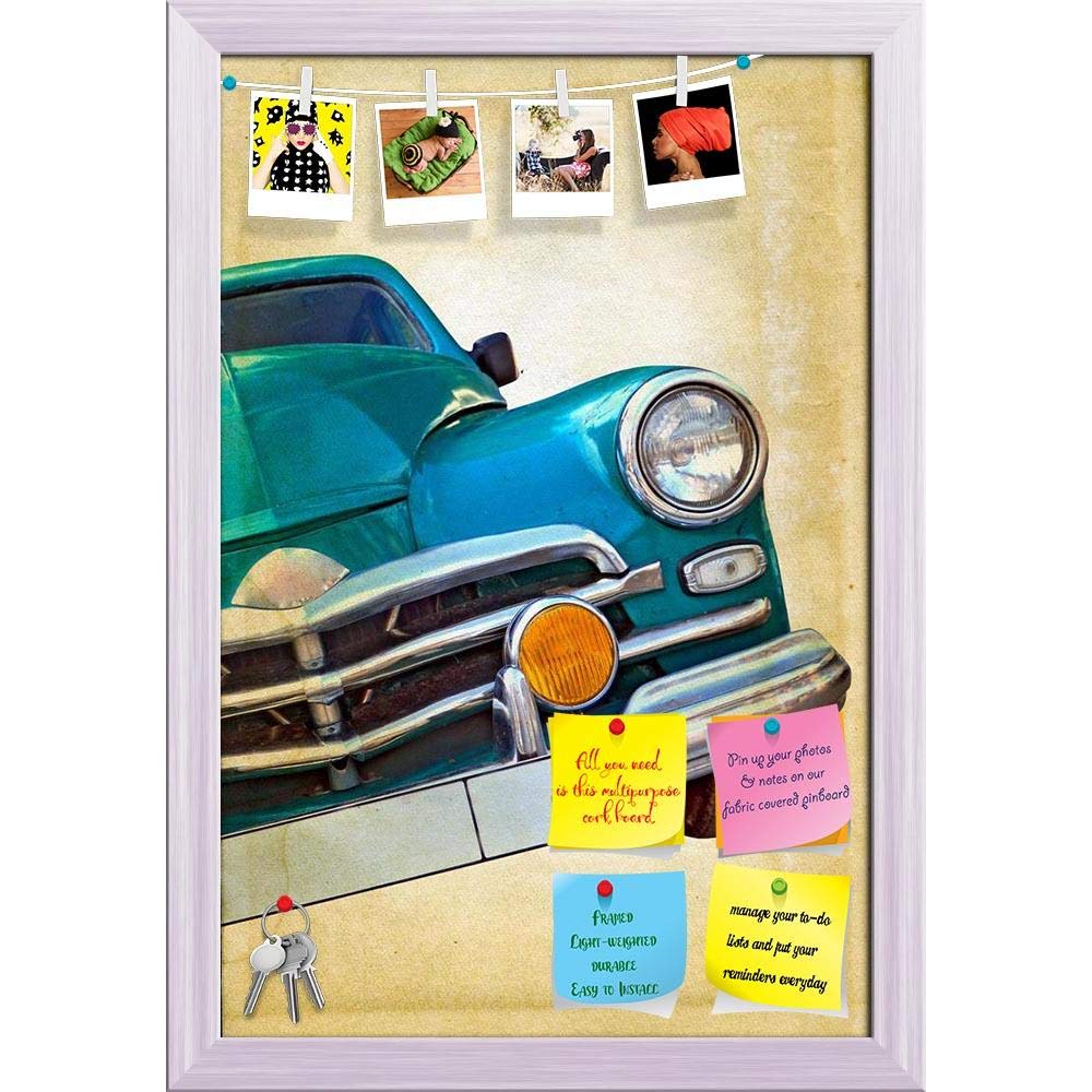 ArtzFolio Vintage Car D3 | Bulletin Board Notice Pin Board | Vision Soft Board Combo with Thumb Push Pins & Sticky Notes | White Frame | 16 x 23.7 inch (41 x 60 cms)-image-15