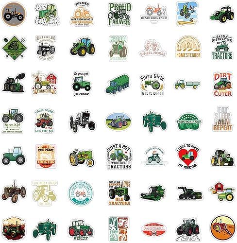 Miniatura 5 de Calcomanías de tractores, 50 calcomanías de granjero orgulloso de granjero, calcomanías de tractor verdes, calcomanías impermeables para botellas de