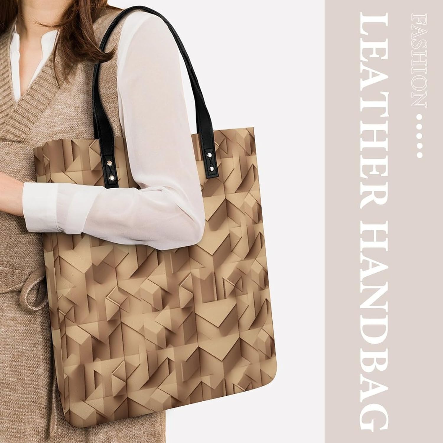 3D Cuboid Pattern Handbags Large Capacity, Tote Bag Stylish Slouchy, Shoulder Bags for Work Beach Travel And Shopping Grocery.