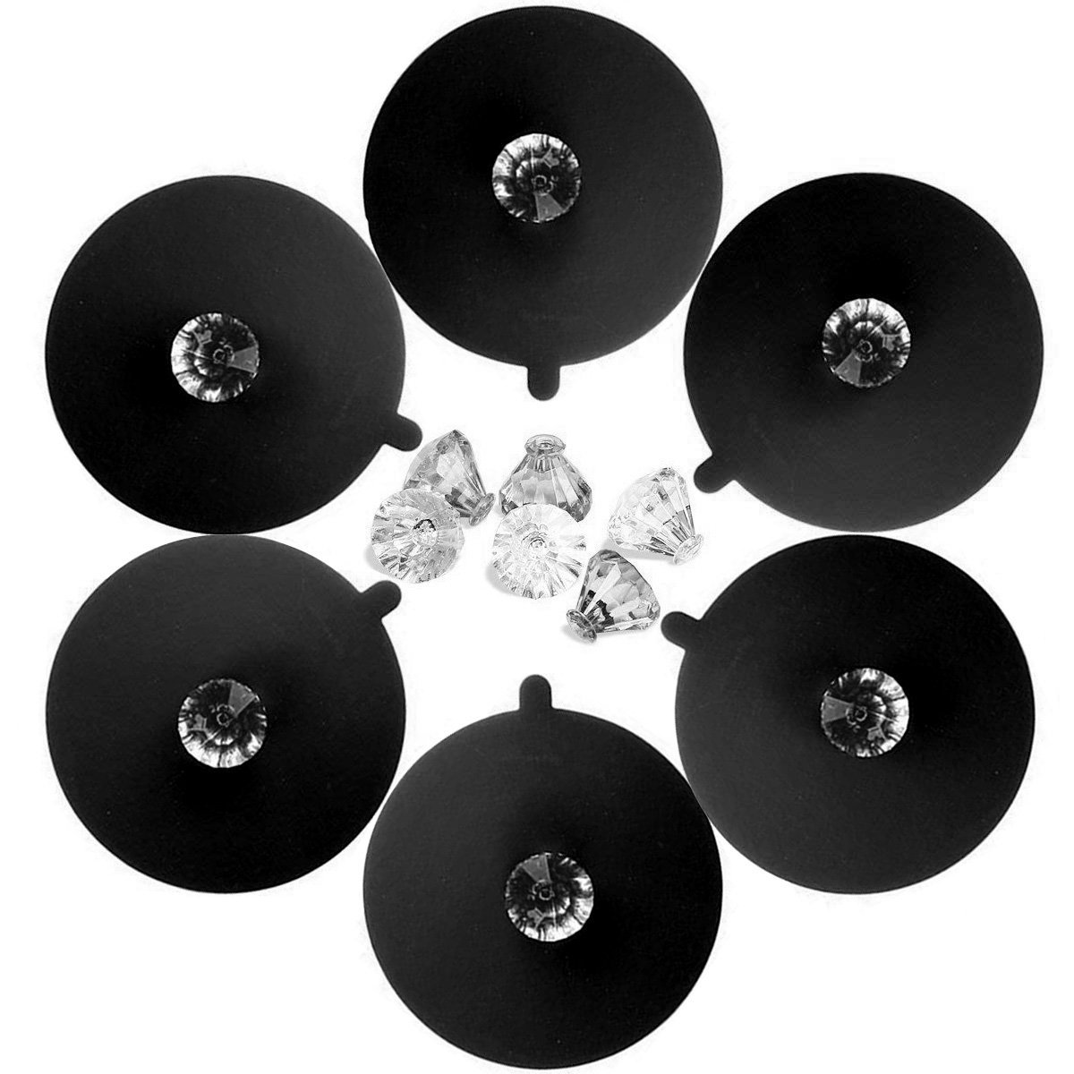 IPHOX Food Grade Silicone Cup Lids, Creative Diamond Reusable Mug Cover [Set of 6] Anti-dust Airtight Seal Cup Cover, Heat Resistant Silicone Hot Drink Cup Lids for Tea & Coffee(D Lids-BK)