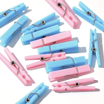 60PCS الطفل دش ألعاب دبوس الغسيل البلاستيك البسيطة دبابيس الملابس 1.4 بوصة للزينة الحزبالوردي + الأزرق