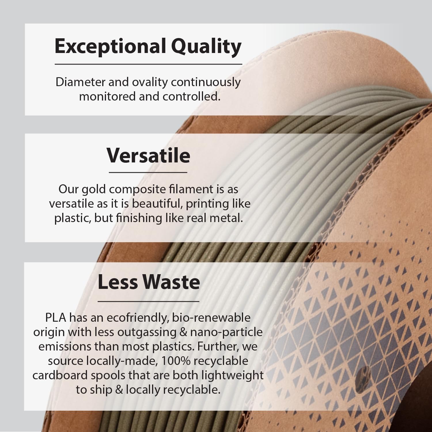 Protopasta Gold Stainless Steel Filled PLA 3D Printer Filament | ProtoPlant Metal-Filled PLA Printer Filament | 60% Steel | Polish & Patina Friendly Metal Composite Filament | 500g Metallic Spool