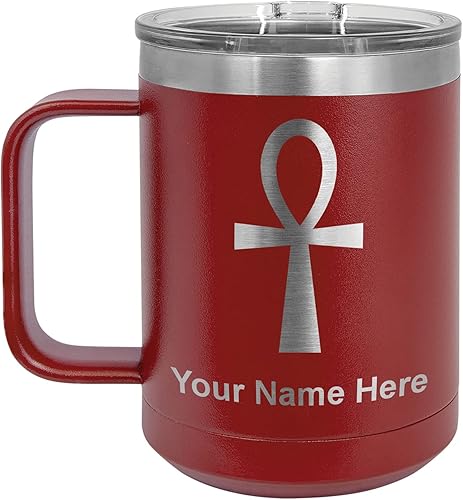 Vista 65 de LaserGram 15oz Vacuum Insulated Coffee Mug, Ankh, Personalized Engraving Included (Orange)