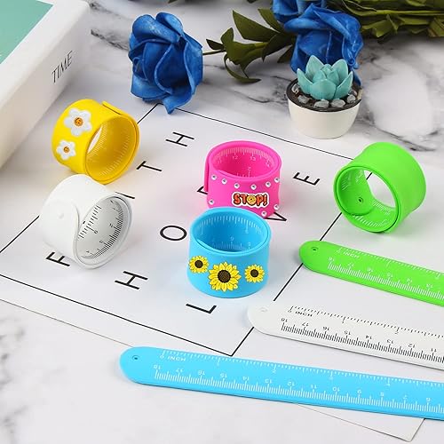 Miniatura 5 de CCINEE 20 pulseras de silicona con regla surtida, pulseras de silicona coloridas con escala para niños, manualidades, premios, intercambio de