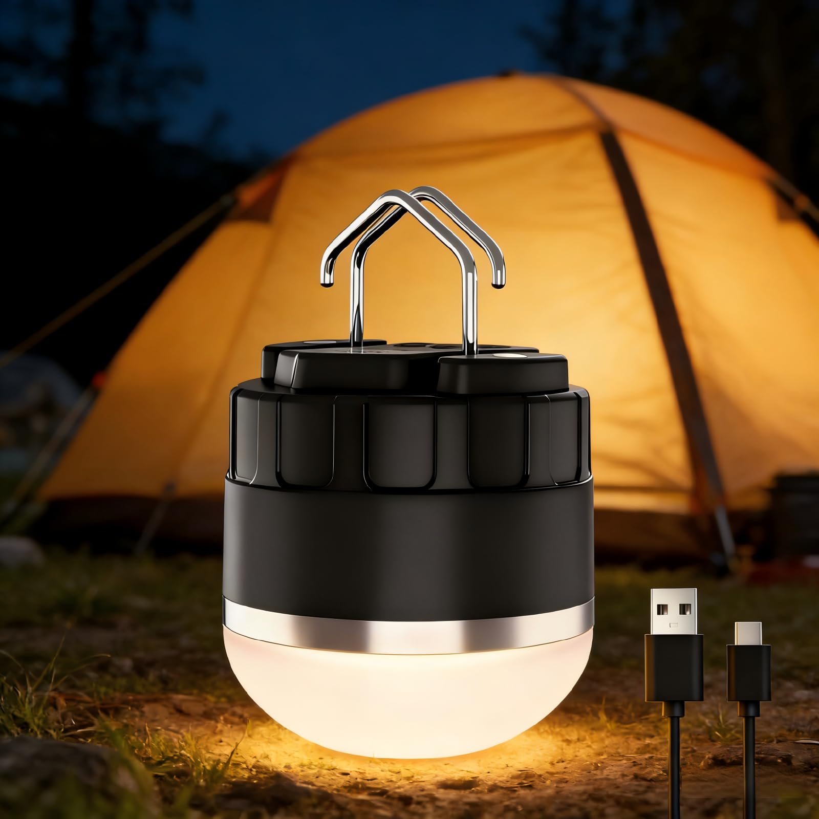 Photo 1 of LED Camping Lantern, 8000mAh Rechargeable Camping Tent Light with 13 Light Modes, 6 Brightness Adjustable Tent Lamp, IP44 Waterproof Emergency Hanging Light for Hurricane, Power Outages