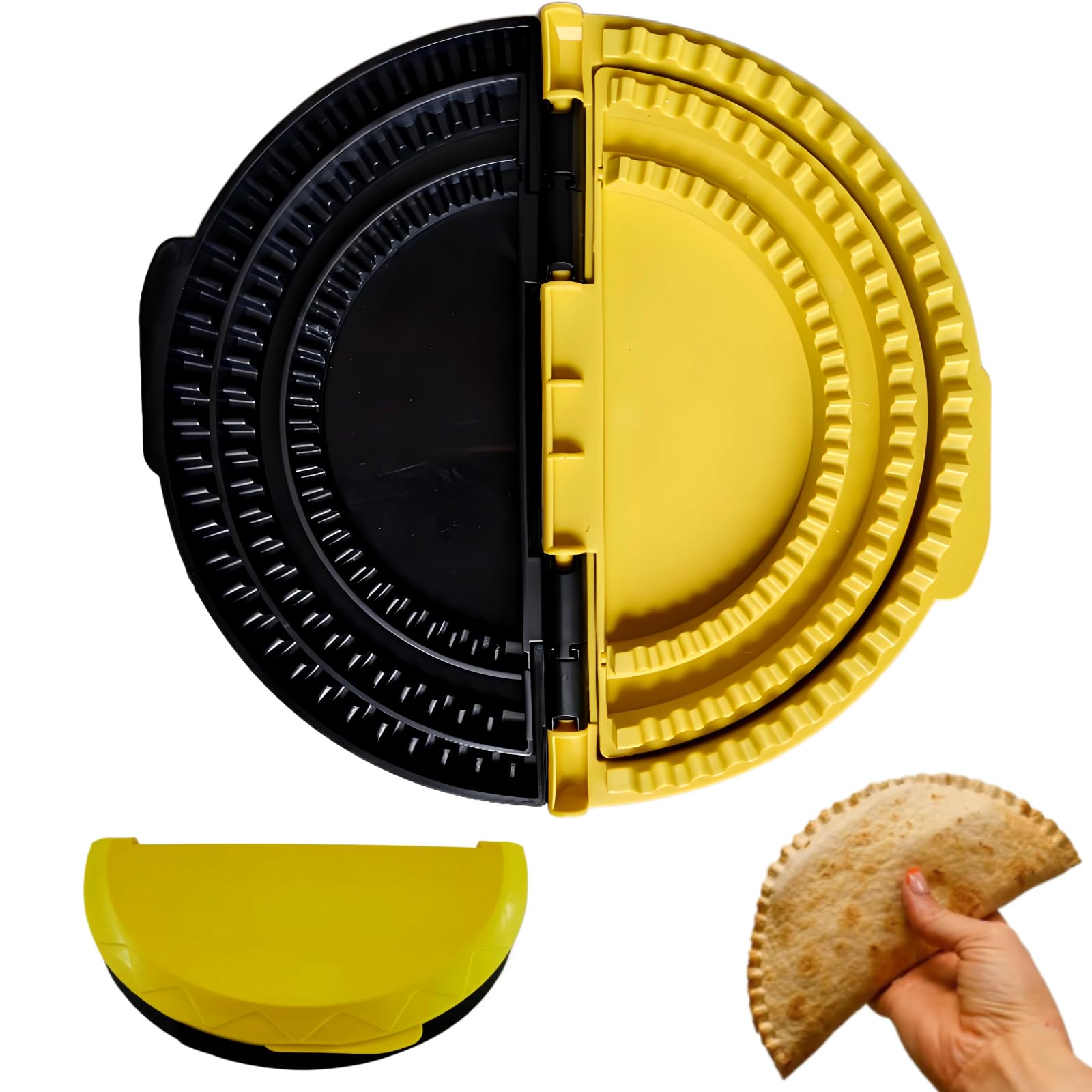Generic 3 in 1 Tortilla Sealer & Sandwich Crimper Press, Crimper Taco Regolabile per Empanadas, Samosa e Sandwich, Giallo, Nero, Plastica, Moderna