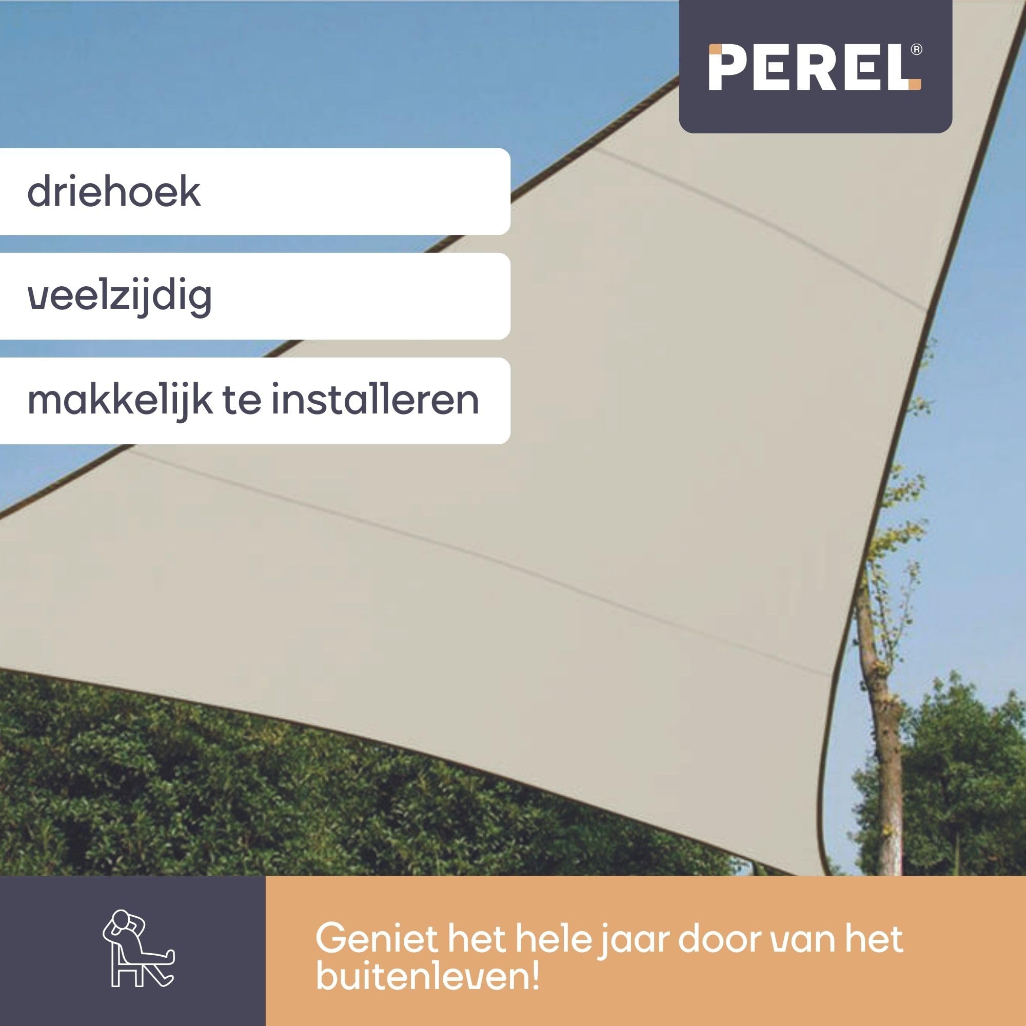 Perel Schaduwdoek Met 107 Leds, Waterafstotend, Polyester, Driehoek, Taupe, 3.6 X 3.6 X 3.6 M