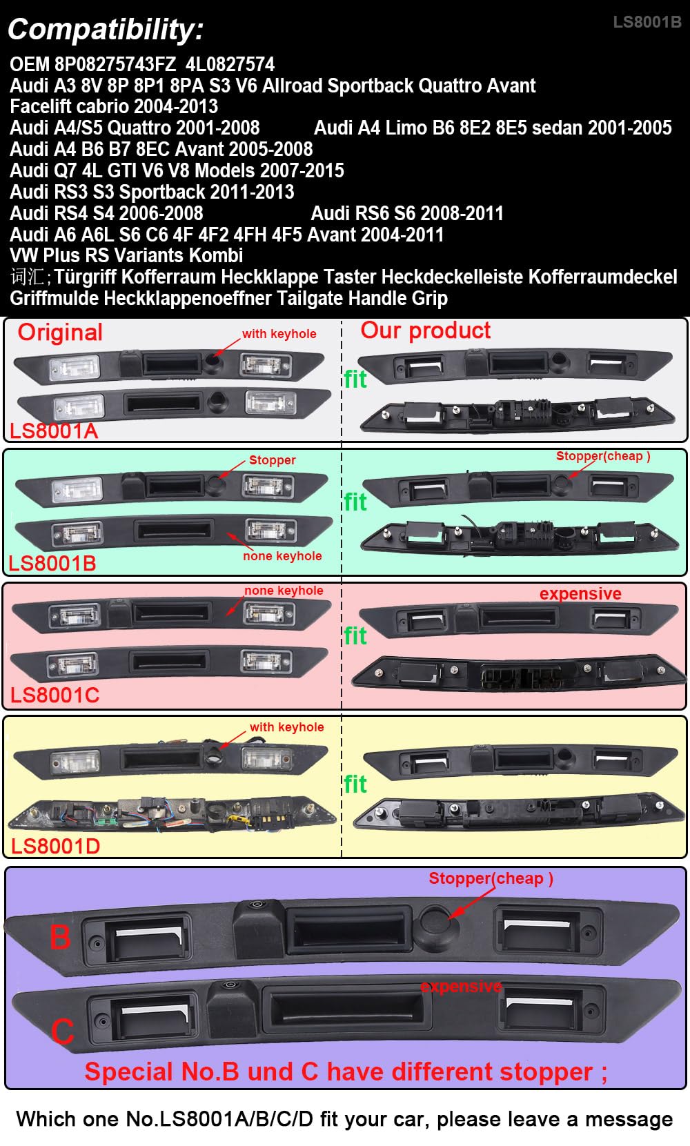 Super HD Trunk Handle Parking Camera Night Vision Reversing Camera for Audi A3 8V 8P 8P1 8PA S3 V6 Allroad Sportback/A4/S5 Quattro/RS3 S3/RS6 S6/A6 A6L C6 4F 4F2 4FH 4F5 Avant/Plus RS Variants Kombi - Image 2