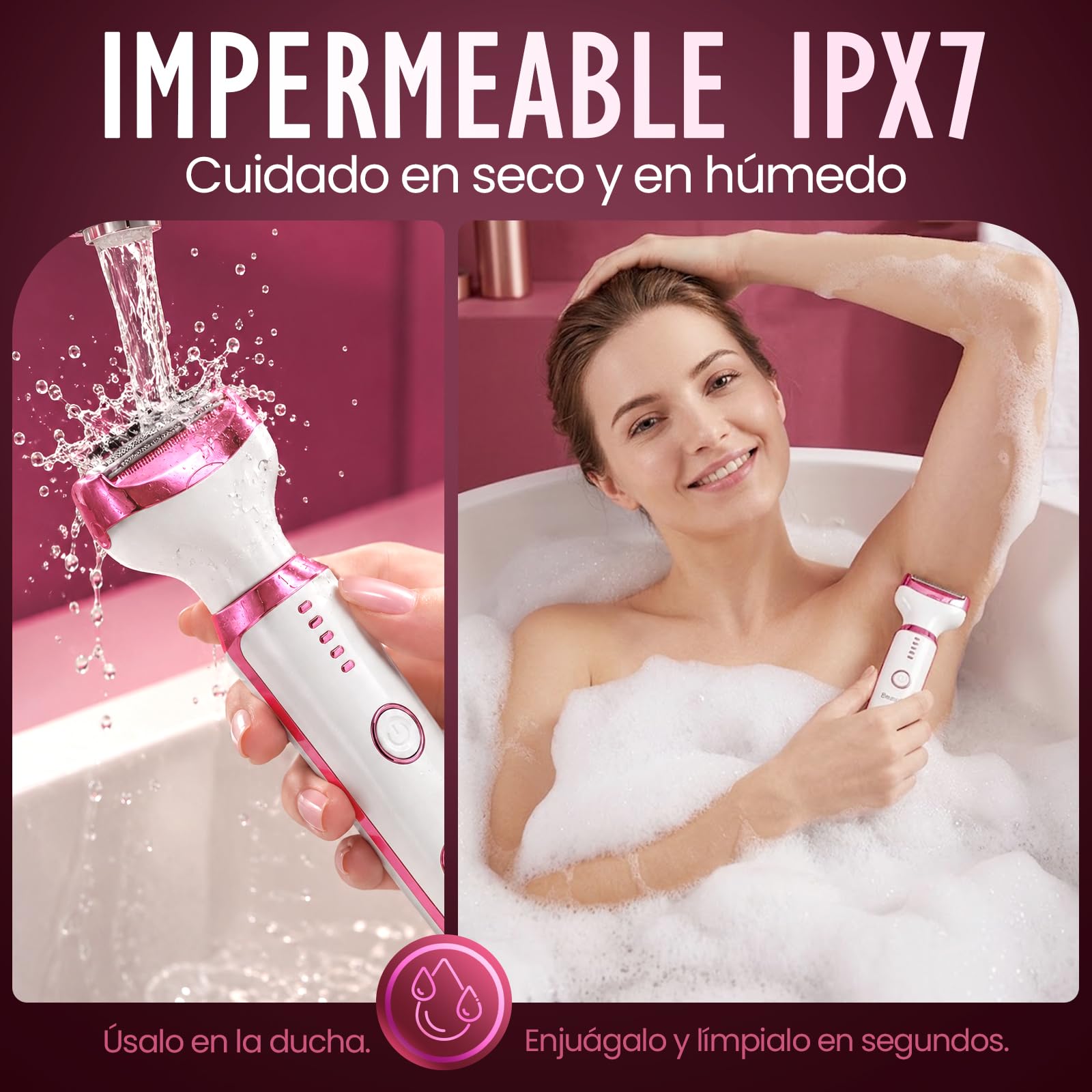 Afeitadora Eléctrica para Mujer con Pantalla LED, Afeitadora Femenina IPX7 Impermeable Uso Húmedo y Seco, Kit de Cuidado Eléctrico 4 en 1 Inalámbrico para Bikini, Rostro