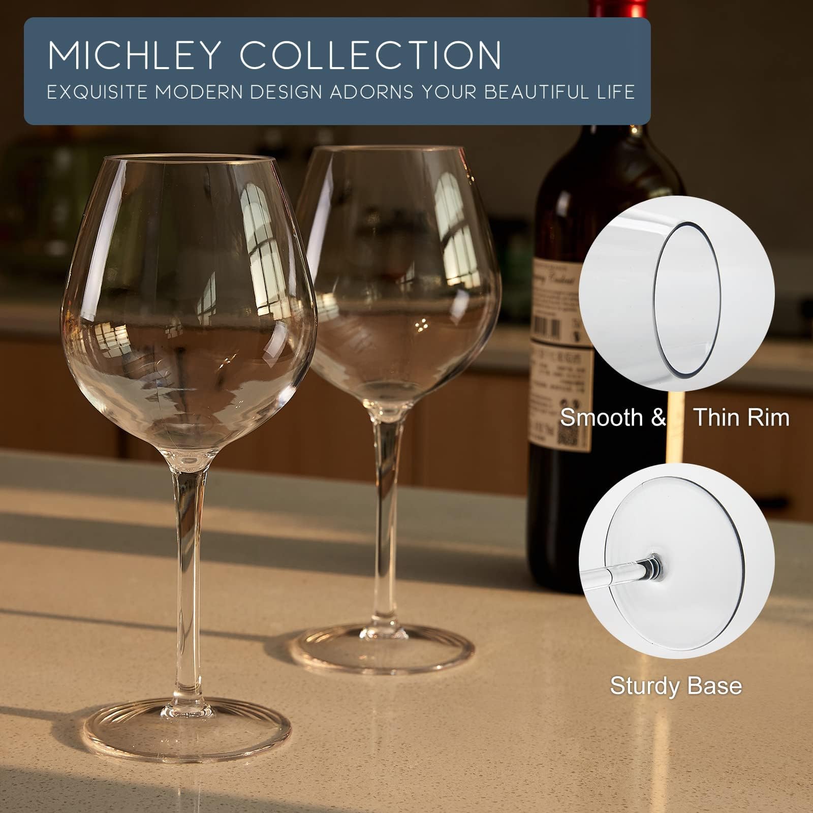 MICHLEY Lot de 6 verres à vin rouge incassables en plastique Tritan réutilisables pour l'intérieur et l'extérieur 500 ml