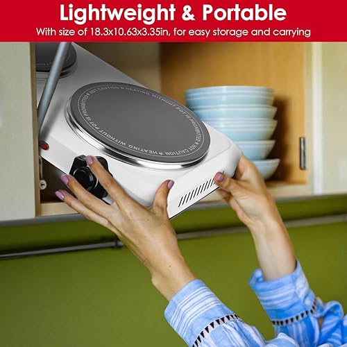 Miniatura 7 de Estufa eléctrica dual de 1800 W, quemador dual infrarrojo, placas calientes portátiles de vidrio doble encimera encimera encimera estufa temperatura