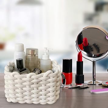 Woven Storage Baskets, White Basket Small Wicker Baskets for Home Bathroom Cupboards Drawer Closet Shelf Dresser
