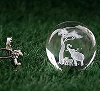 Vista 5 de Figuras de elefante de cristal láser 3D de 2.36 pulgadas para padres e hijos, bola de cristal pisapapeles con base de soporte, animales de cristal
