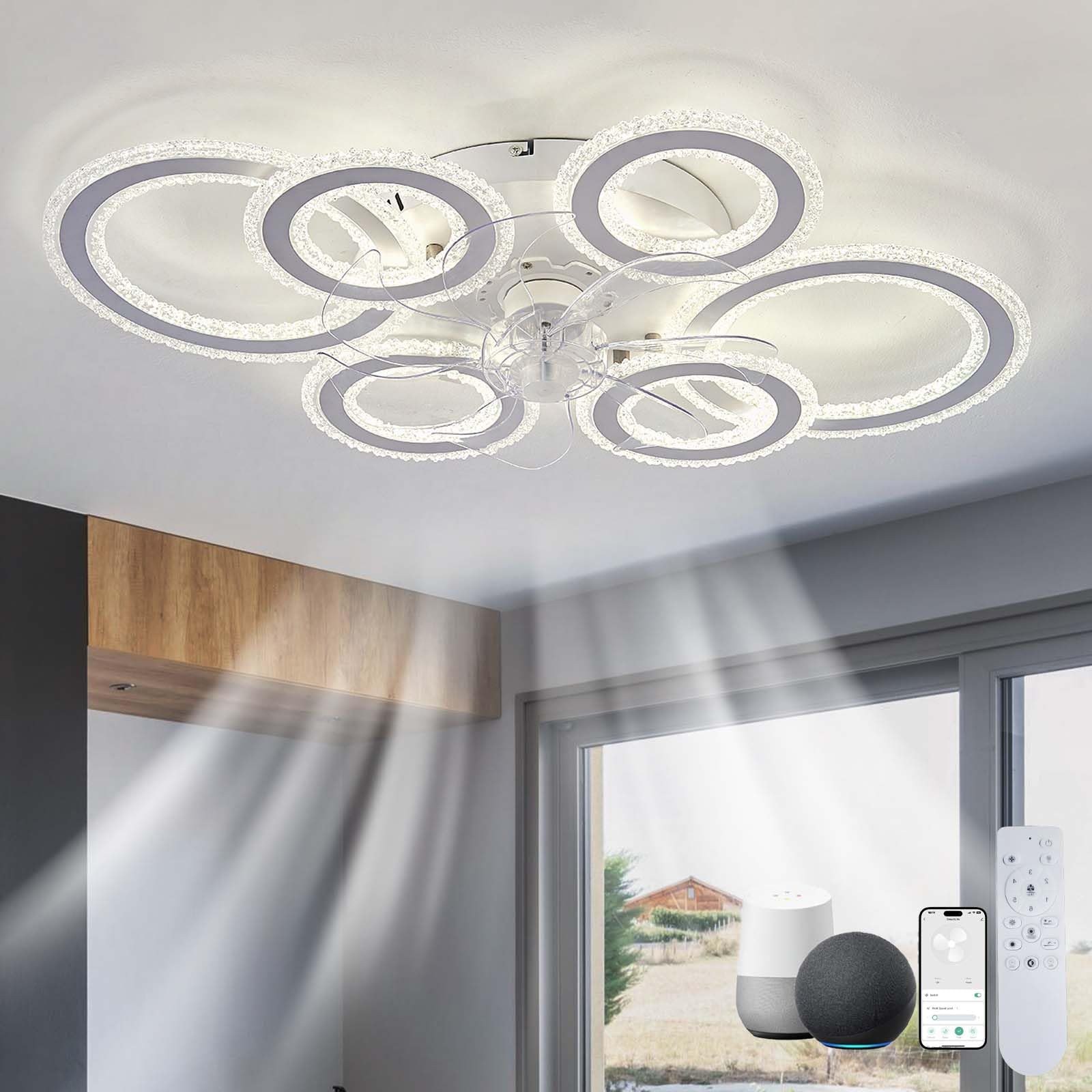 Ventilateur de plafond CC réversible haut de gamme avec plafonnier LED