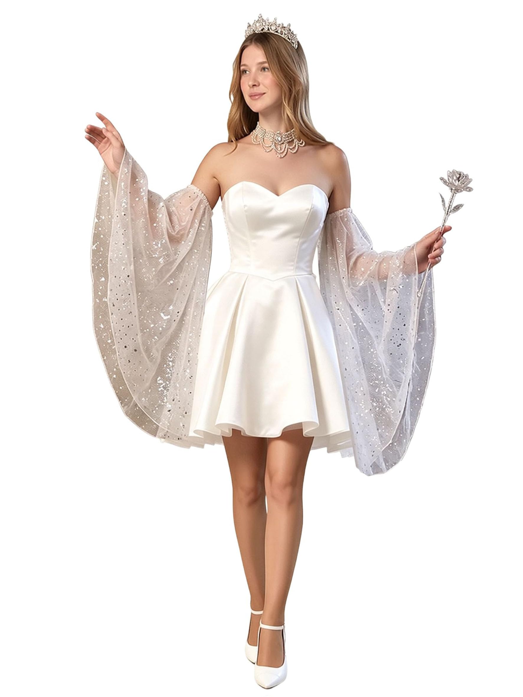 UniqKaliber Detachable Victorian Long Tulle Gloves,Gothic Wedding Dress Accessories Arm Covers for Halloween Costume