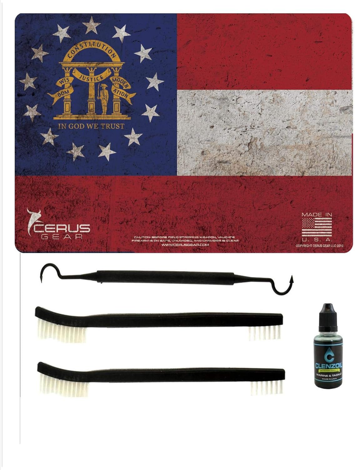 EDOG Georgia State Flag 5 PC Cerus Gear Heavy Duty Pistol Cleaning 12x17 Padded Gun-Work Surface Protector Mat Solvent & Oil Resistant & 3 PC Cleaning Essentials & Clenzoil, Made in the USA