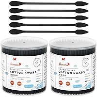 Vista 1 de Hisopos de algodón negro con punta de precisión, 400 unidades, brotes de algodón orgánico puntiagudo, doble cara, firmemente envueltos, punta