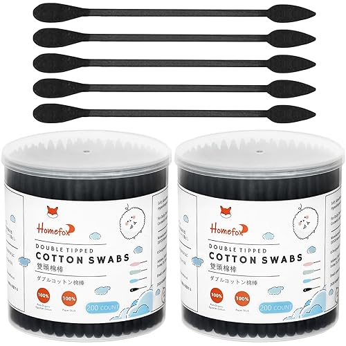 Hisopos de algodón negro con punta de precisión, 400 unidades, brotes de algodón orgánico puntiagudo, doble cara, firmemente envueltos, punta de