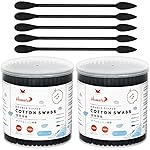 HOMEFOX Black Cotton Swabs Precision Pointed - 400 Count Organic Pointy Pointed Cotton Bud Double Side Tightly Wrapped Charcoal Cotton Tip Paper Stick Soft Gentle Cruelty-Free, Pointy & Round (Black)