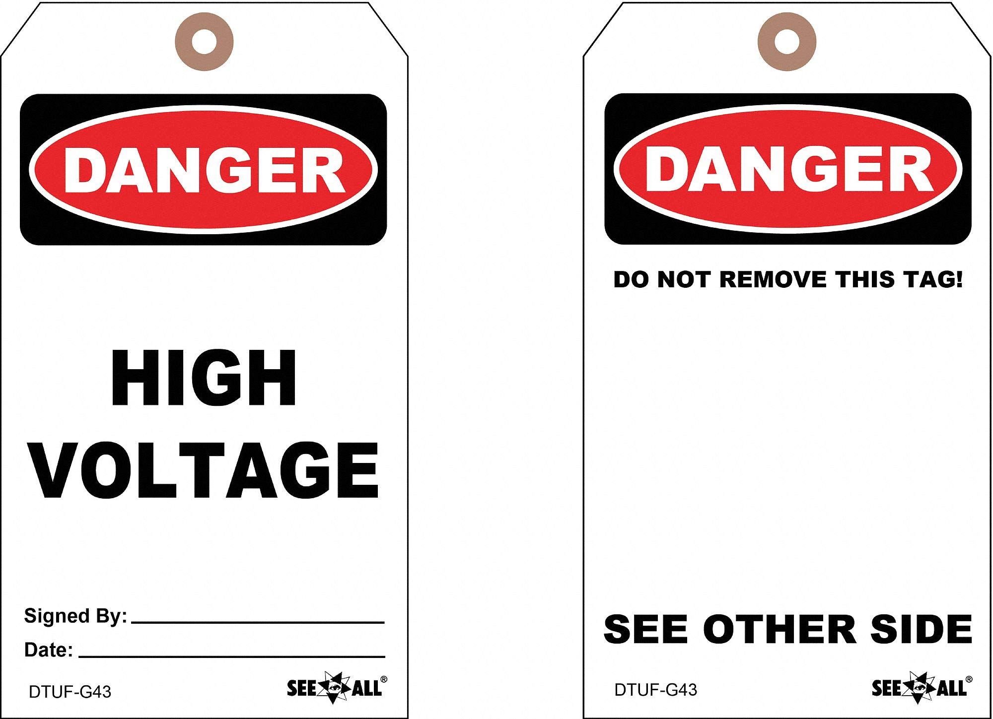 Danger Tag, High Voltage, 7 x 4 in, PK25