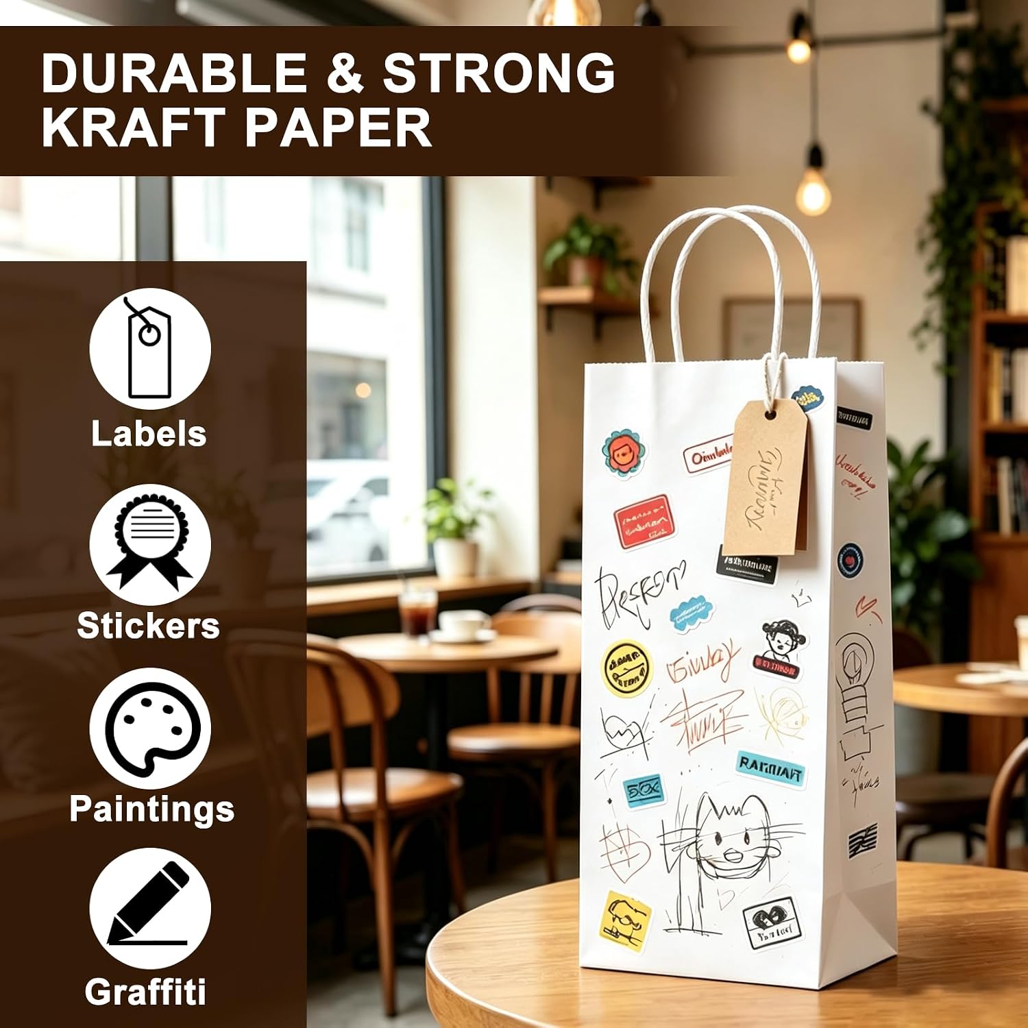 Havenwillow 80 Pack Paper Wine Bags Bulk 5.3"x3.3"x13" Recyclable White Wine Bottle Gift Bags With Handles, Wine Carrier Bags for Retail, Parties, Weddings & Event Packaging image 4