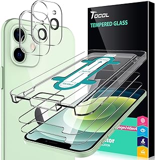 TOCOL 4 Pack Compatible with iPhone 12 5G 6.1 Inches, 2 Pack Screen Protector Tempered Glass and 2 Pack Camera Lens Protec...
