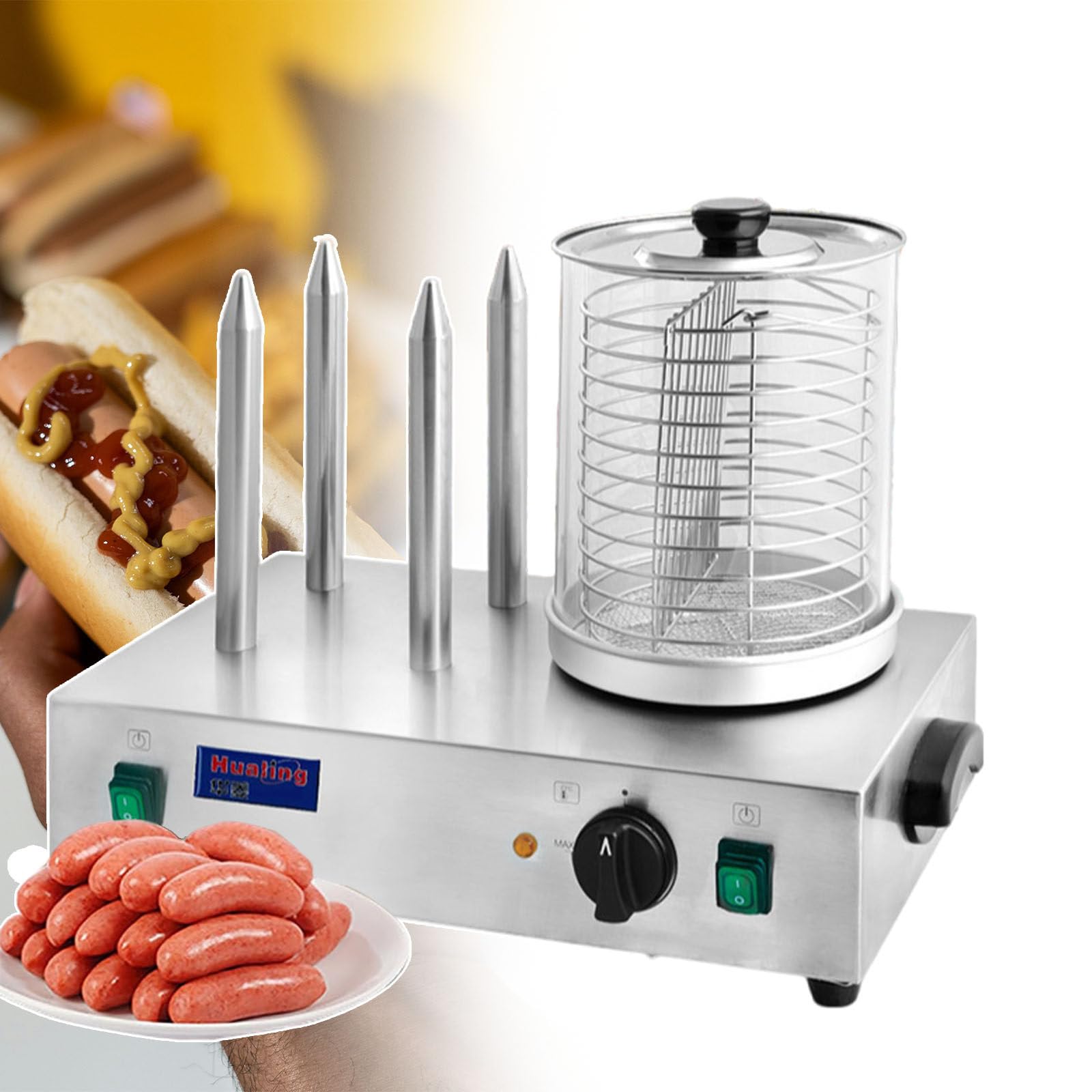 GYKOZY Adjustable Temperature Hot Dog Cooker & Sausage Grill with Easy Clean Design, Dust Cover, Speed Control for Perfects Cooking Every Time (B)