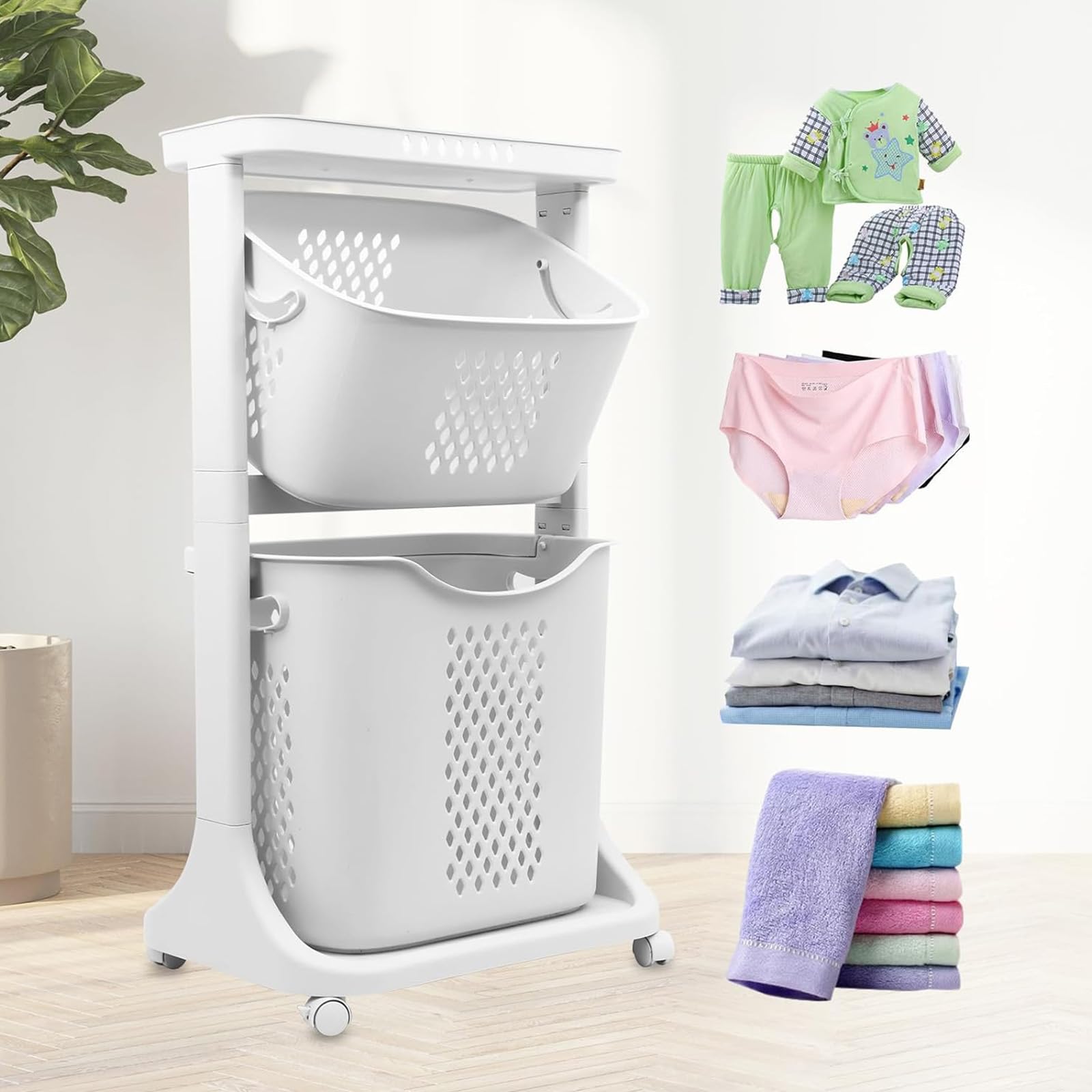 Organizer per carrello con ruote, cesti portabiancheria rimovibili per una facile conservazione e mobilità, ideale per camera da letto e bagno