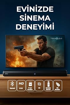 HP-TV05 Soundbar Kablosuz Ev Sinema Sistemi 80W Stereo HD Ses LED Ekranlı Bluetooth Uzaktan Kumandalı 100x7x10 cm 2 Yıl Garantili