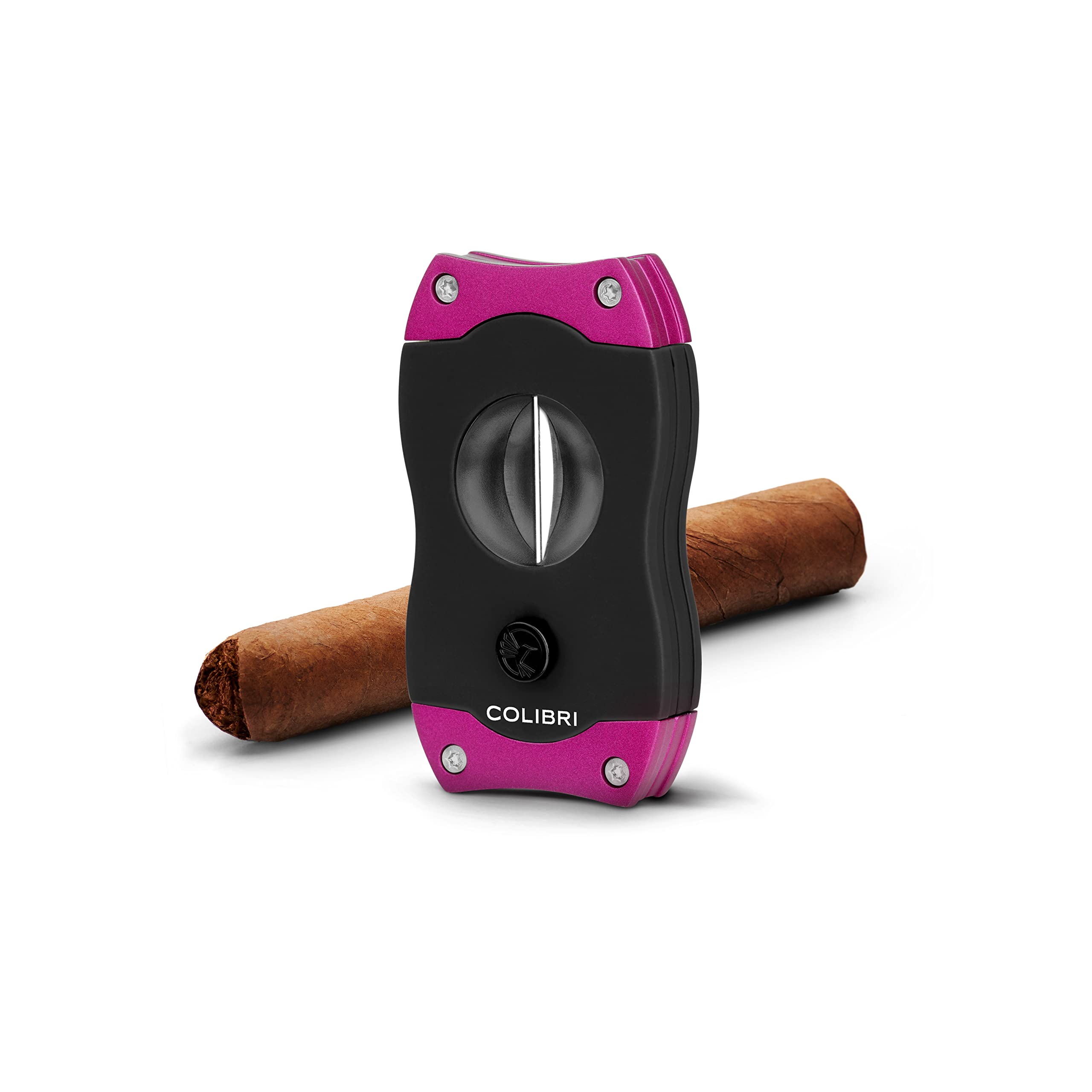 Colibri Obcinarka do cygar V-Cut, czarna z fioletowym wykończeniem, sprężynowe zwalnianie, głębokie cięcie w kształcie litery V 7 mm, do 60+, cygara, ergonomiczna konstrukcja